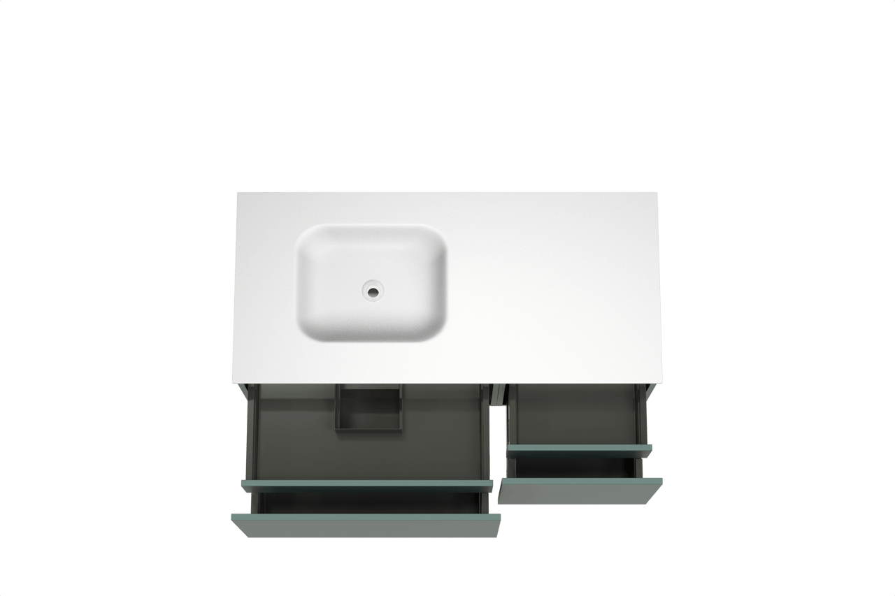 Balmani Sfera hängendes Möbelstück Set: 120 x 55 cm, Forest, mit Tablo Arcato Waschtisch links, Solid Surface Weiß matt
