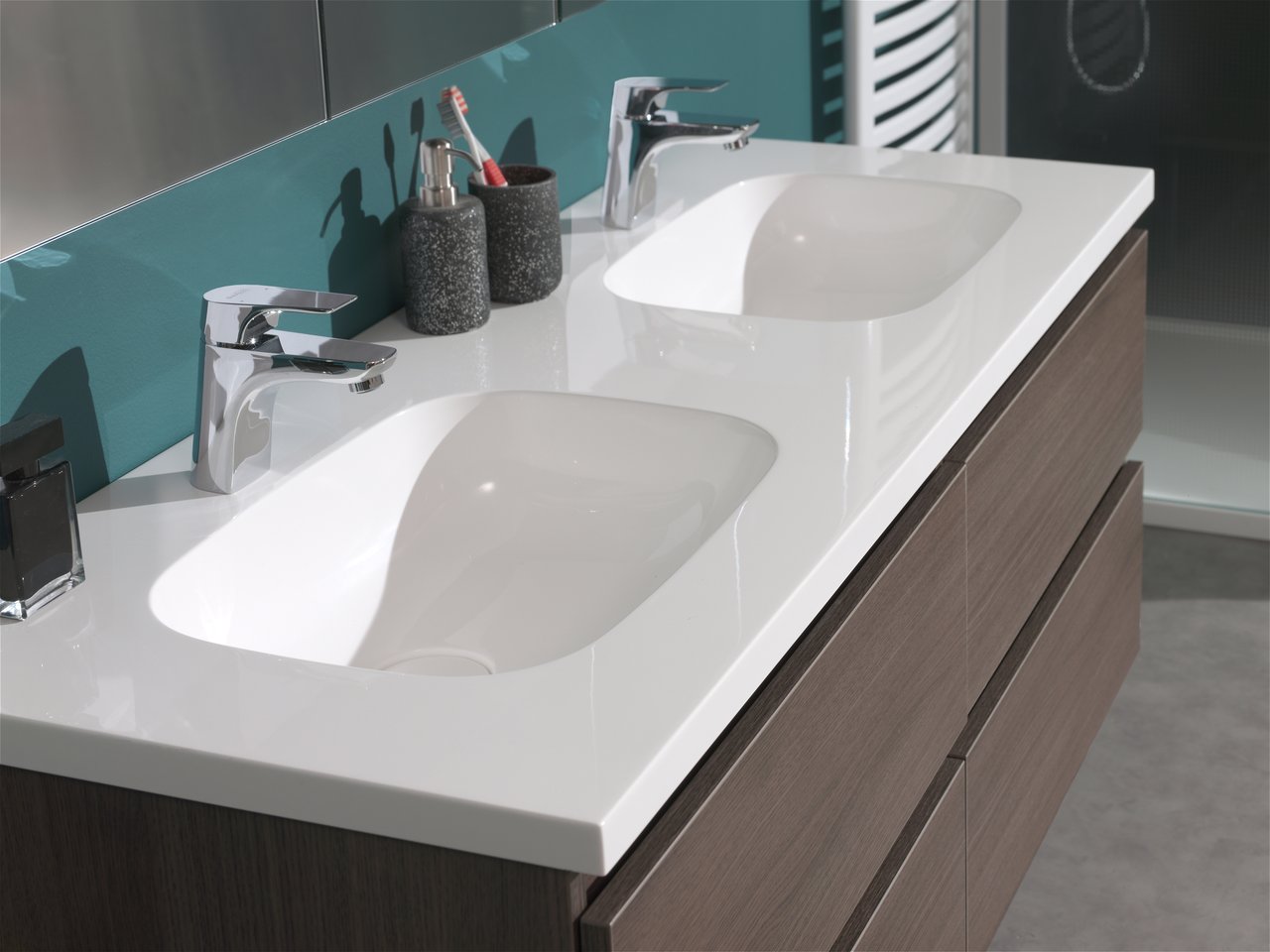 Storke Precioza dubbele wastafel glanzend composiet marmer 130 x 52 cm