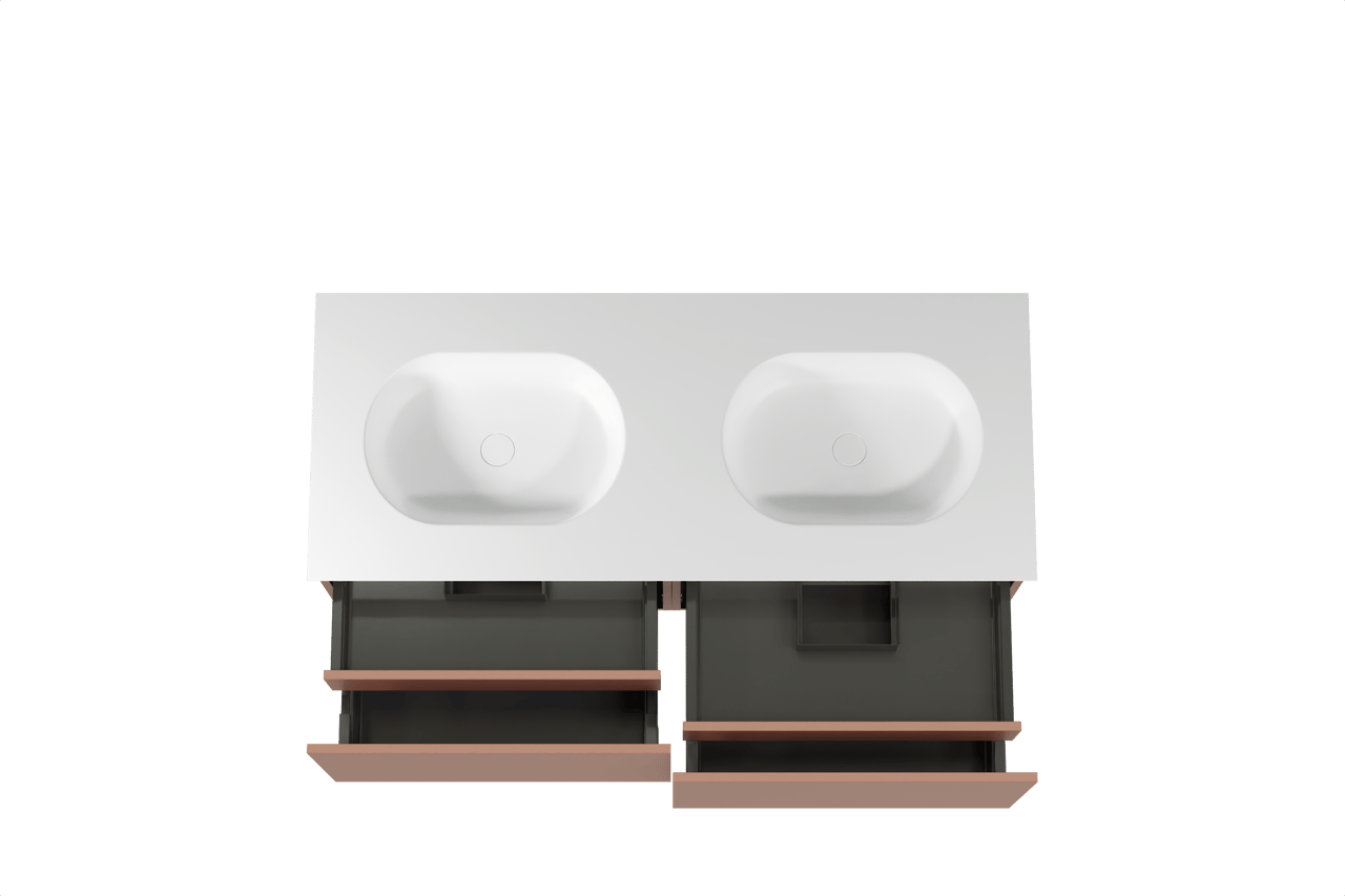 Balmani Sfera meuble salle de bains suspendu 135 x 55 cm cotto avec Tablo Oval double vasque en solid surface blanc mat