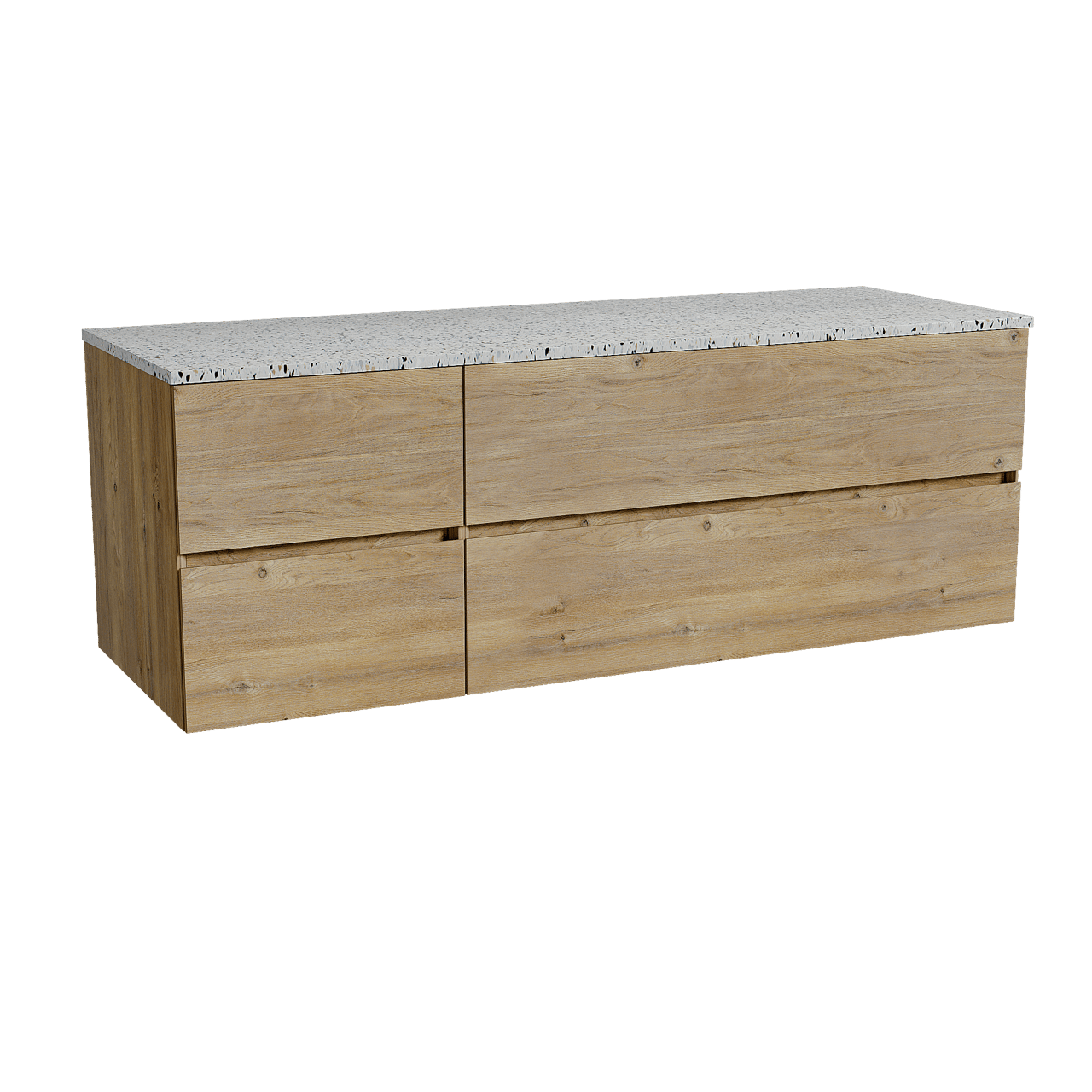 Storke Edge meuble salle de bains suspendu 150 x 52 cm chêne brut avec Tavola tablette simple ou double en blanc/noir mat terrazzo