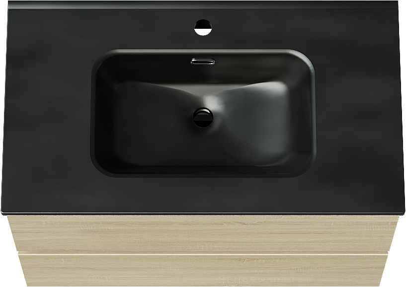 Linie Lado hängendes Möbelstück Set: 80 x 46 cm, Weiße Eiche, mit Baro Einzelwaschtisch, Porzellan Schwarz matt