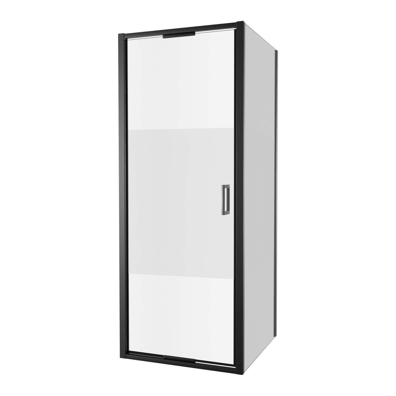 Luca Varess Vidor In douchehoek met draaideur en vaste zijwand 80 x 80 cm Helder glas met matte strook mat zwart profiel