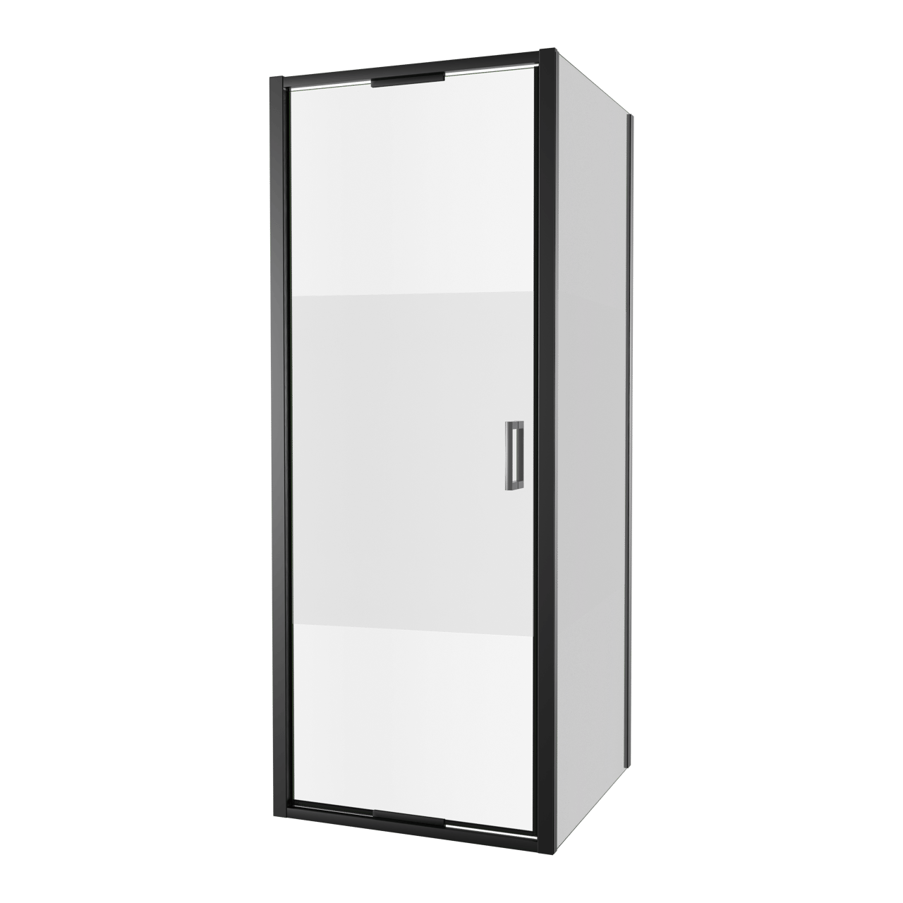 Luca Varess Vidor In Eckdusche: Drehtür und fixierte, Seitenwand, 80 x 80 cm, Klarglas mit mattiertem Streifen, mattschwarzes Profil