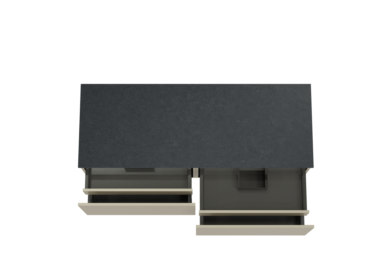 Balmani Sfera zwevend badmeubel 150 x 55 cm dune met Stretto enkel of dubbel wastafelblad in zwart graniet