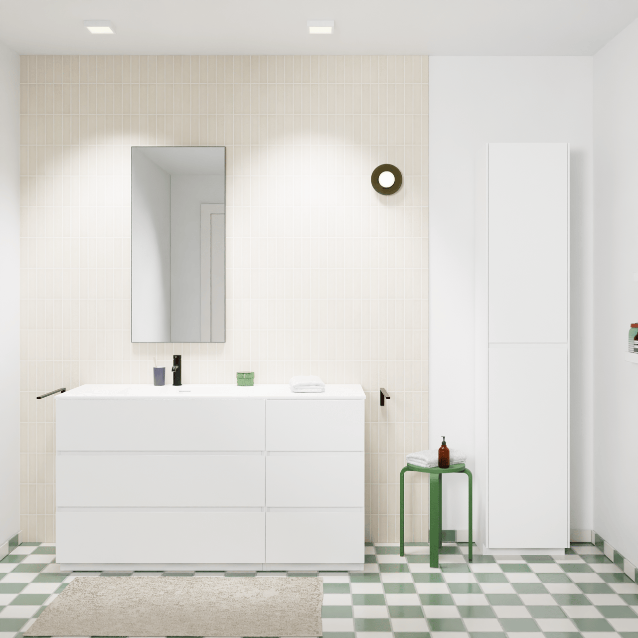 Storke Edge meuble salle de bains à poser 140 x 52 cm blanc mat avec Mata plan vasque asymétrique à gauche en solid surface blanc mat