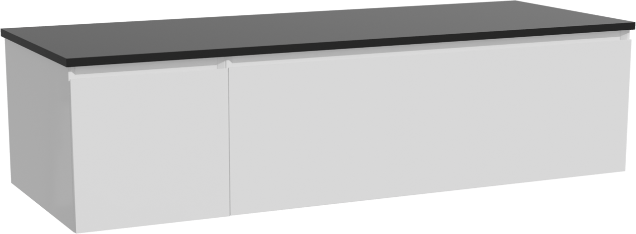 Storke Edge zwevend badmeubel 140 x 52 cm hoogglans wit met Panton enkel of dubbel wastafelblad in gepoedercoate mdf mat zwart