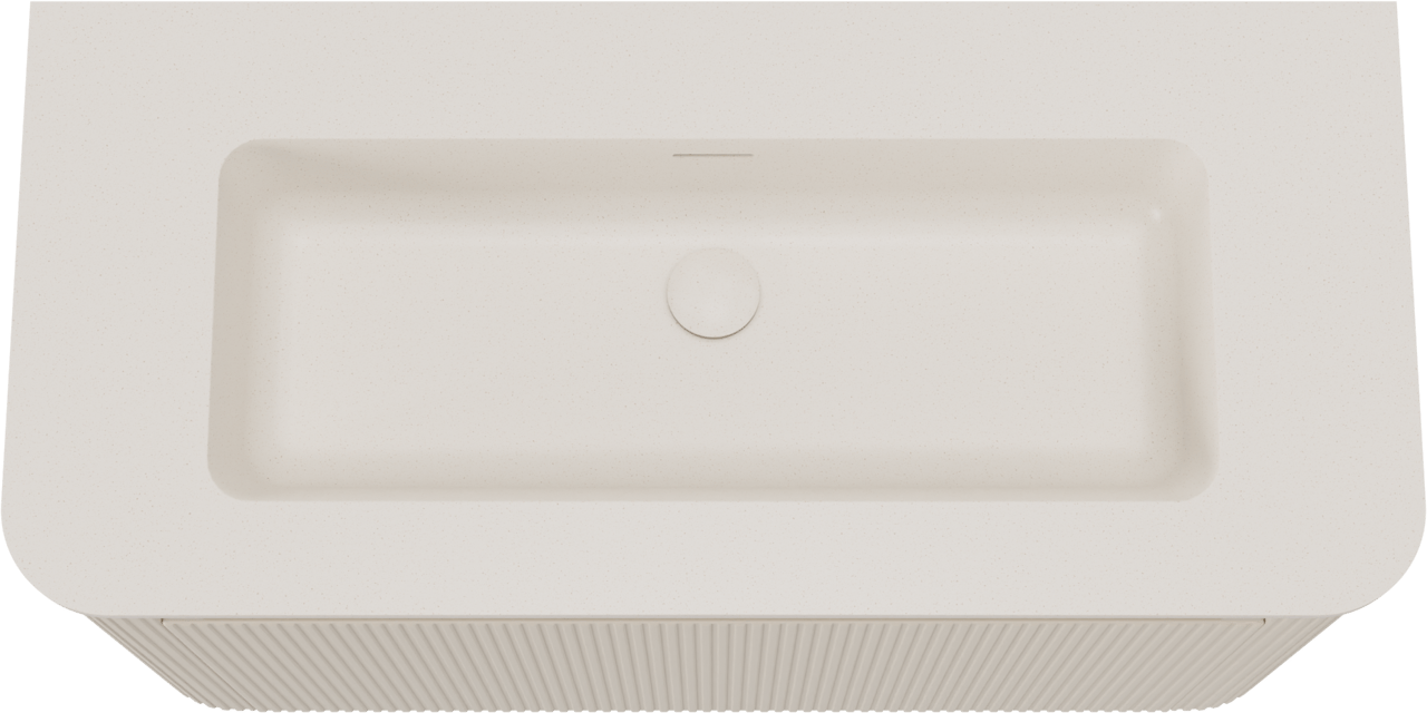 Storke Soft zwevend badmeubel 100 x 46 cm Sand mat met Mata Soft enkele wastafel in solid surface beige granita, Verticale symmetrische rechte ribbel