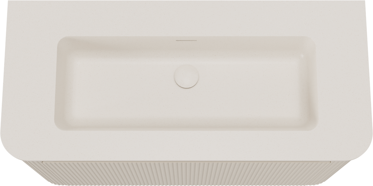 Storke Soft hängendes Möbelstück Set: 100 x 46 cm, Sand Matt, mit Mata Soft Einzelwaschtisch Solid Surface Beige Granit, Vertikale symmetrische gerade Rippe