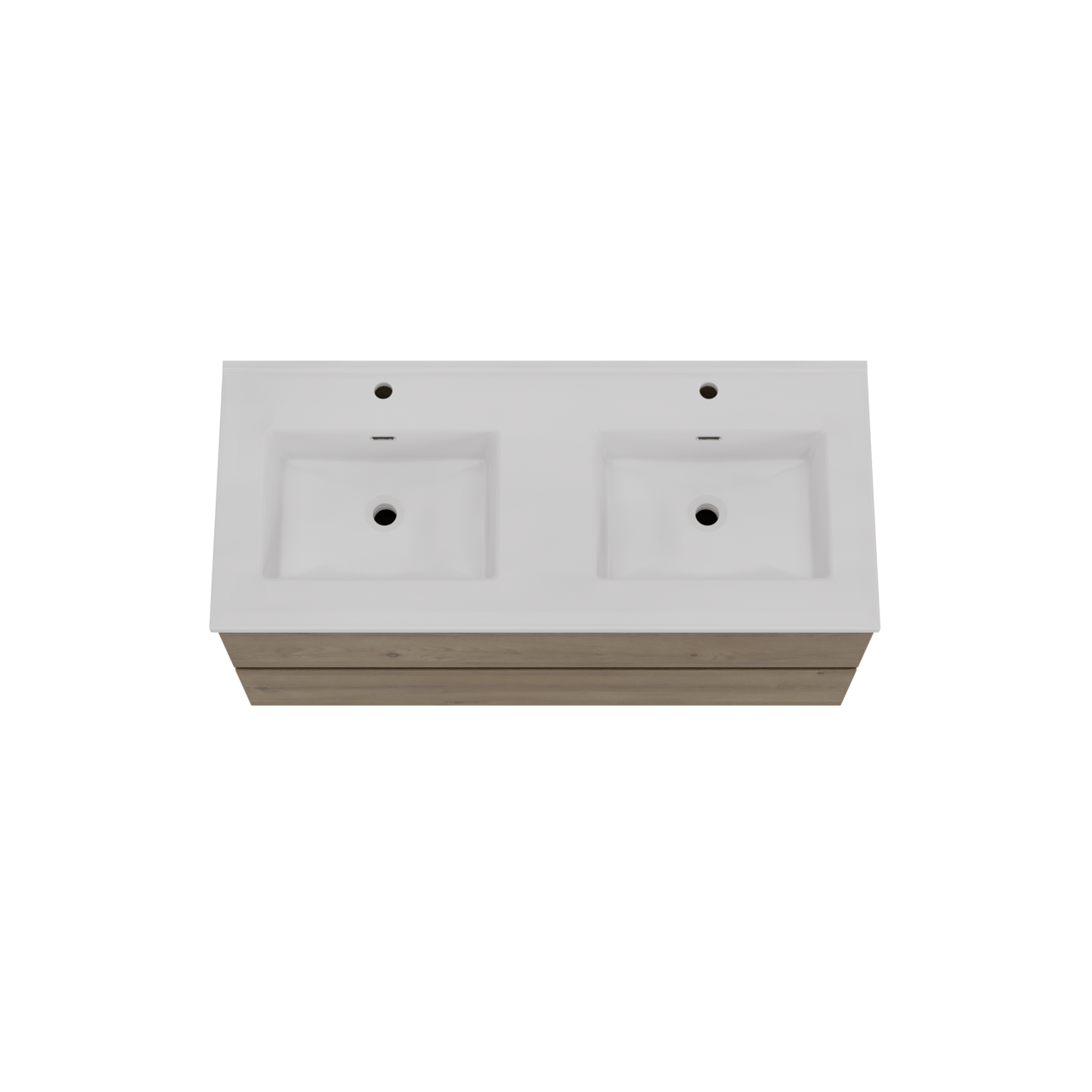 Storke Edge meuble salle de bains suspendu 120 x 52 cm chêne brut avec Kera double vasque en céramique blanc mat
