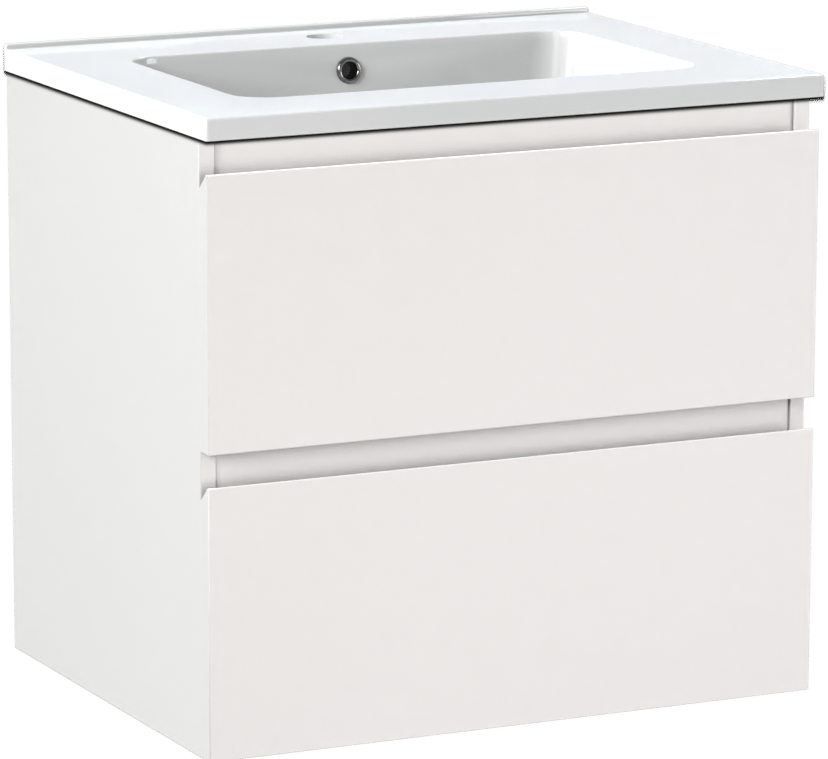 Linie Lado meuble salle de bains suspendu 60 x 46 cm blanc mat avec Vano plan simple en marbre composite blanc brillant