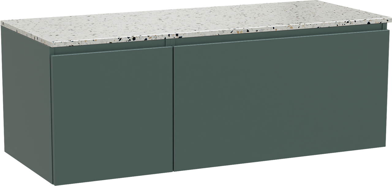 Balmani Sfera meuble salle de bains suspendu 135 x 55 cm forest avec Stretto tablette simple ou double en blanc/noir mat terrazzo