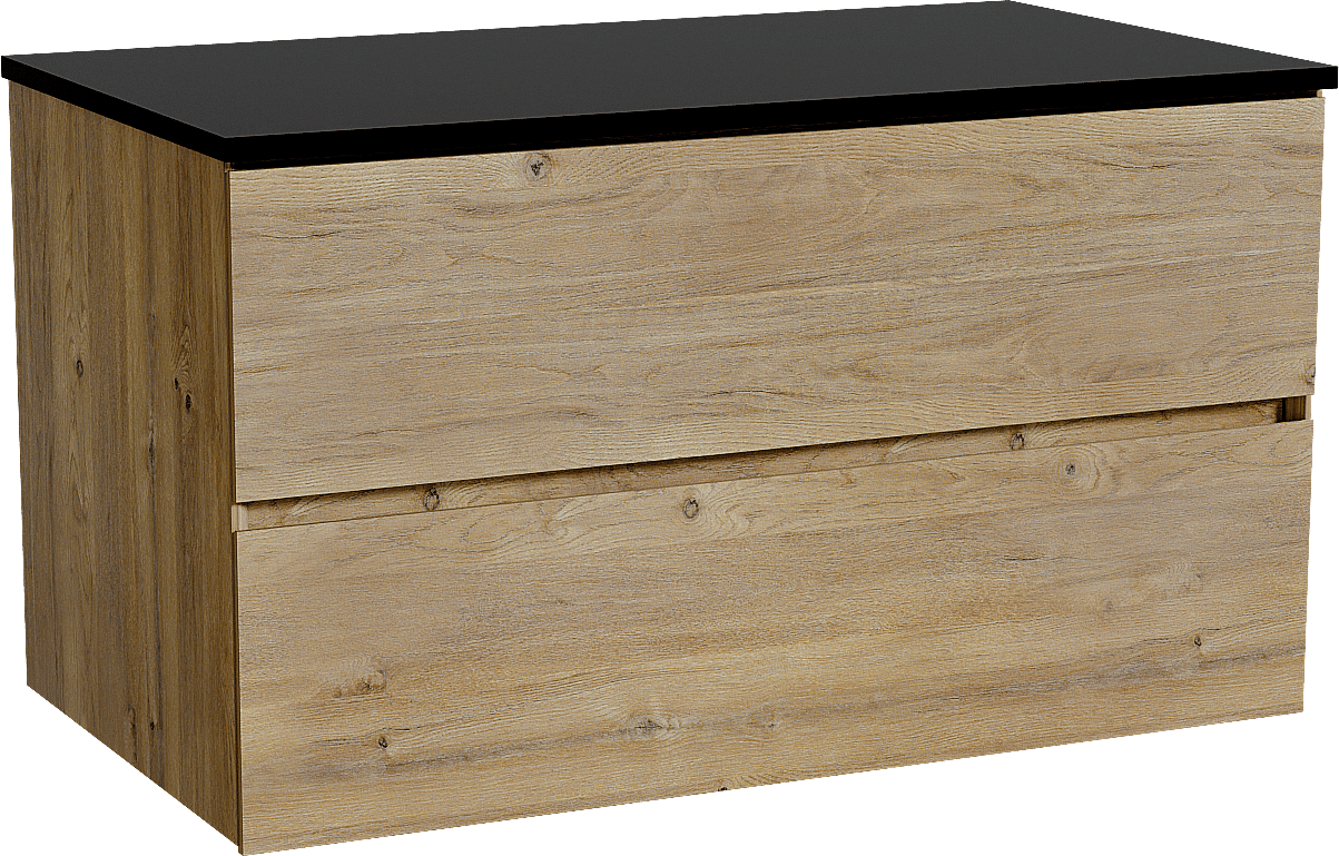 Storke Edge zwevend badkamermeubel 95 x 52 cm ruwe eik met Panton enkel tablet in gepoedercoate mdf mat zwart