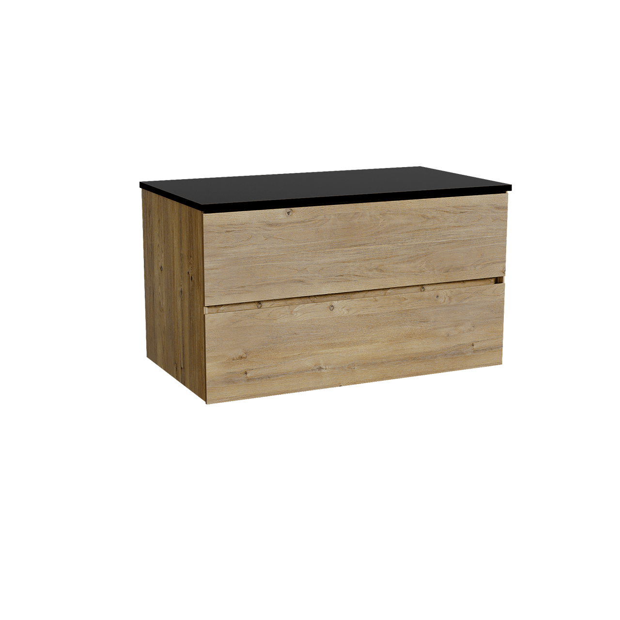 Storke Edge hängendes Möbelstück Set: 95 x 52 cm, Rohe Eiche, mit Panton Einzel Waschtischplatte, Pulverbeschichtetes MDF Schwarz matt