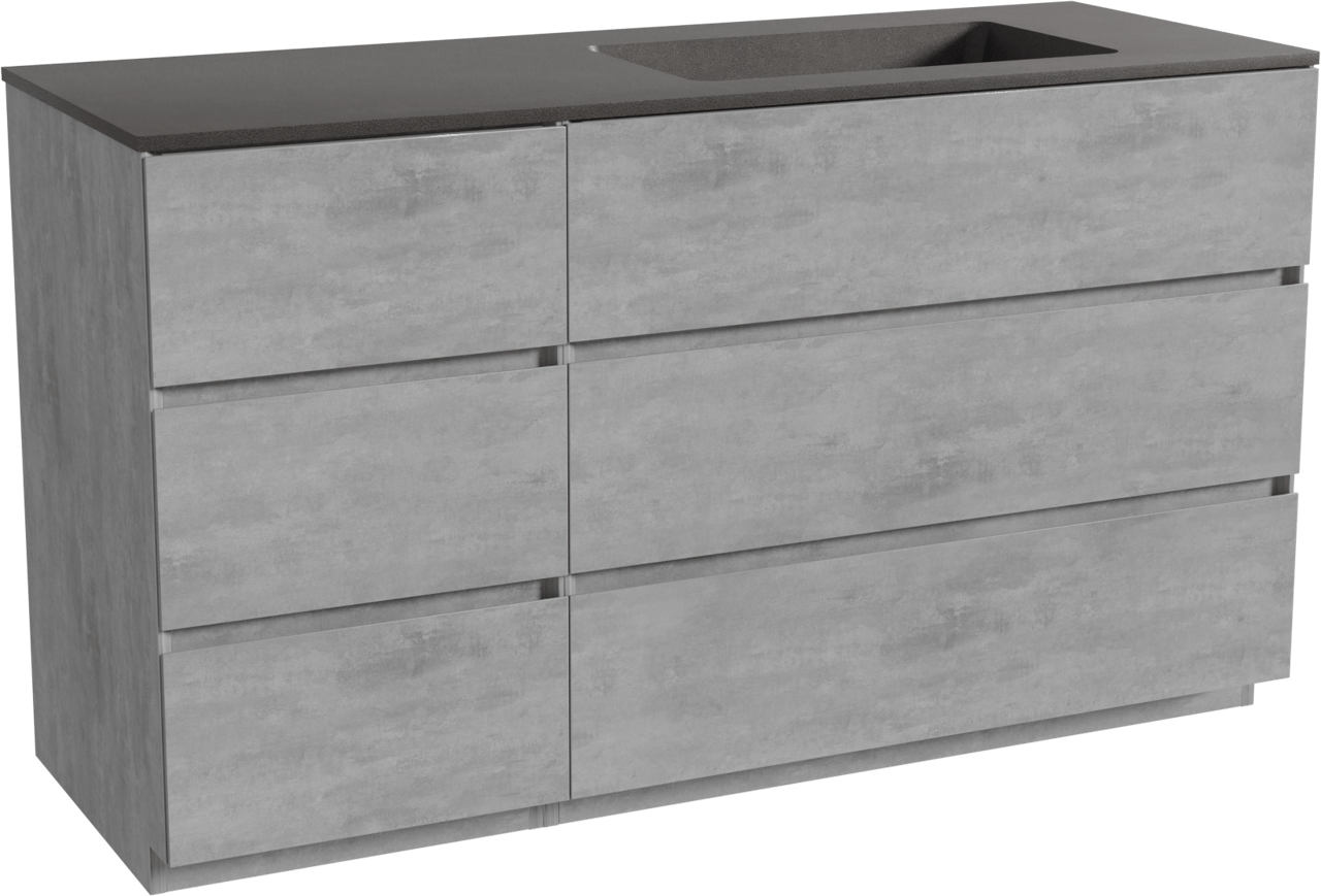 Storke Edge meuble salle de bains à poser 140 x 52 cm béton gris foncé avec Scuro plan vasque asymétrique à droite en quartz noir mat