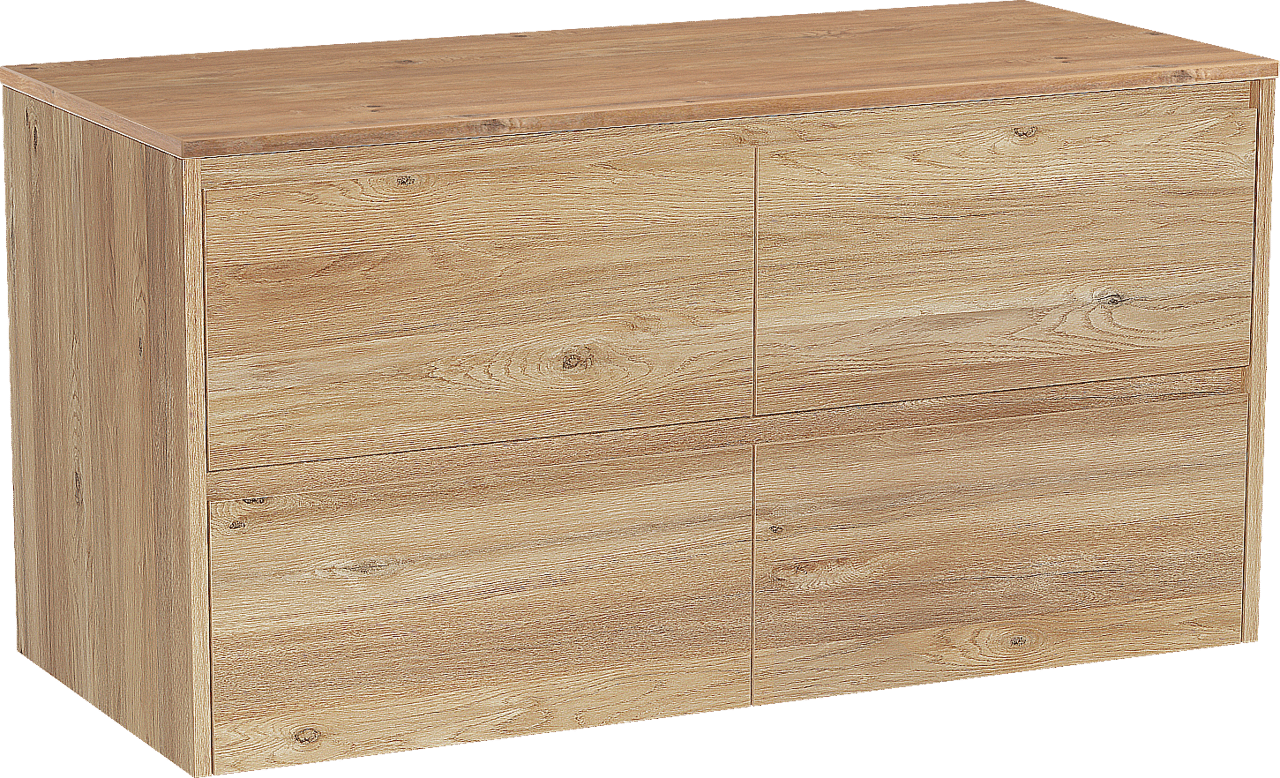 Storke Seda zwevend badmeubel 120 x 52 cm ruw eiken met Panton enkel of dubbel wastafelblad in melamine ruw eiken