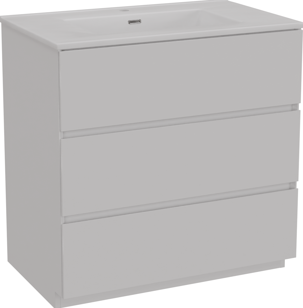 Storke Edge freistehendes Möbelstück Set: 85 x 52 cm, Weiß glänzend, mit Kera Einzelwaschtisch, Keramik Weiß matt