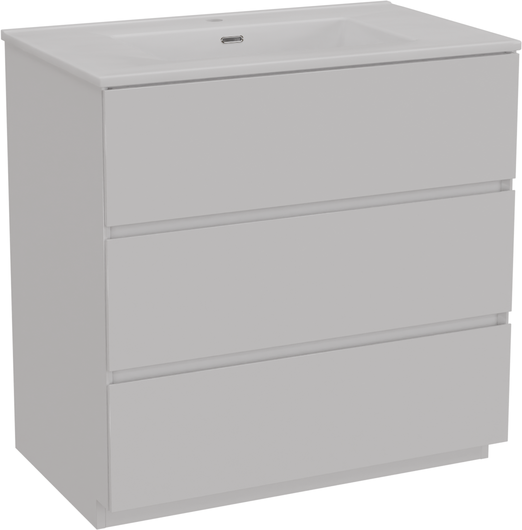 Storke Edge freistehendes Möbelstück Set: 85 x 52 cm, Weiß glänzend, mit Kera Einzelwaschtisch, Keramik Weiß matt