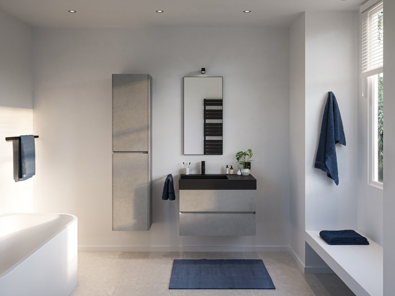 Storke Edge meuble sous-vasque suspendu 80 x 46 cm béton gris foncé 2 tiroirs