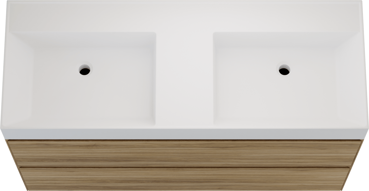Balmani Mitra Compact meuble salle de bains suspendu 120 x 46 cm chêne sauvage avec Argila double vasque en marbre composite blanc mat