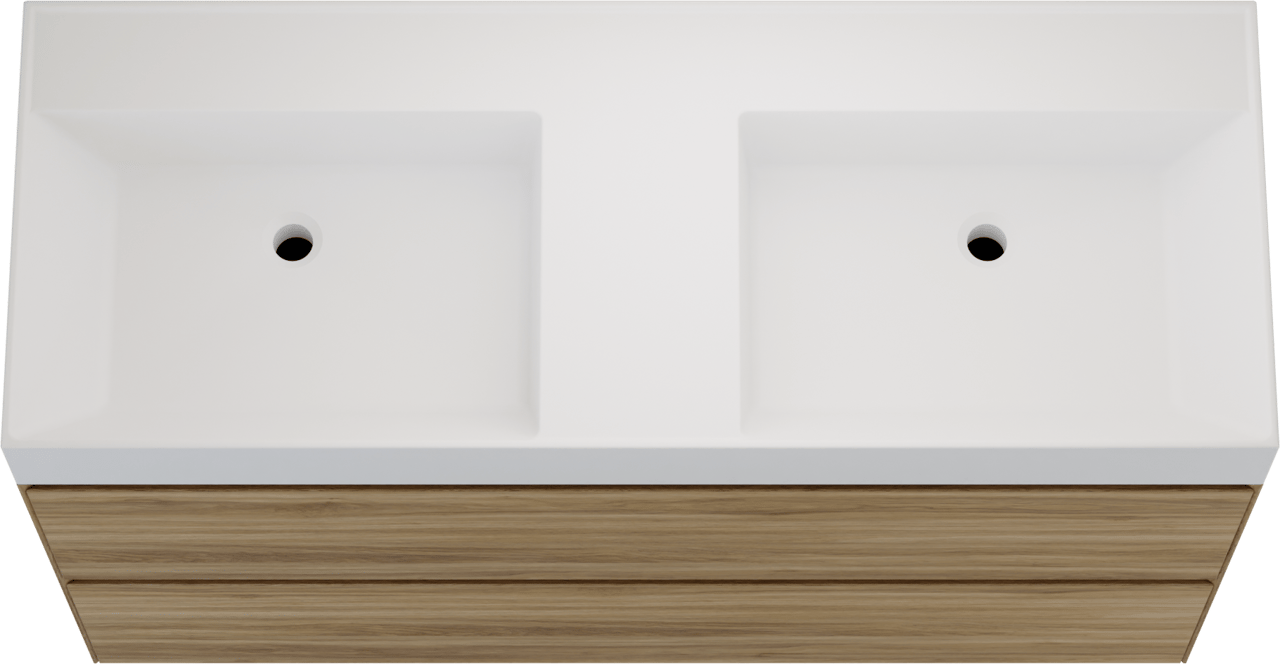 Balmani Mitra Compact zwevend badkamermeubel 120 x 46 cm wilde eik met Argila dubbele wastafel in composietmarmer mat wit