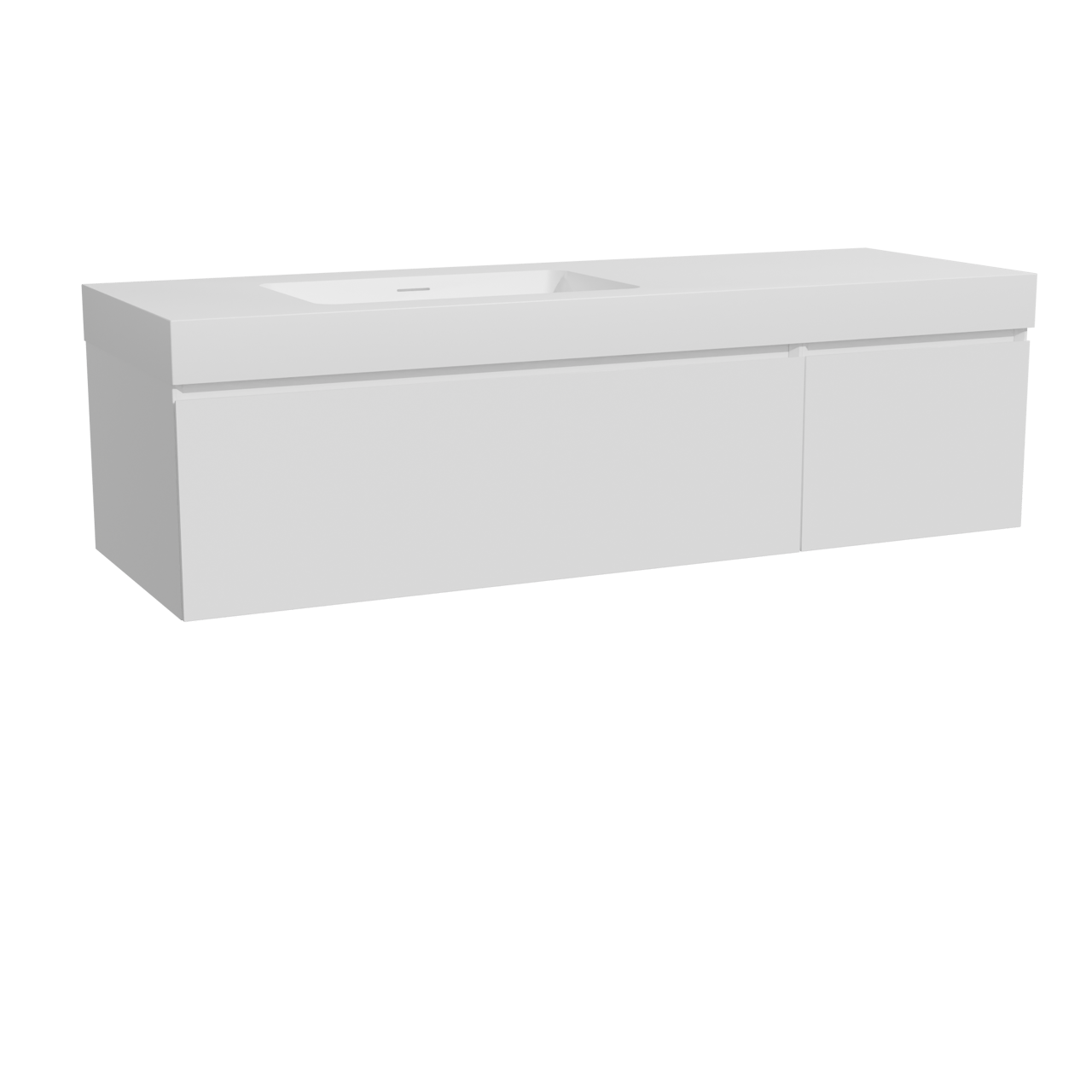 Storke Edge zwevend badkamermeubel 150 x 52 cm mat wit met Mata High asymmetrisch linkse wastafel in solid surface mat wit