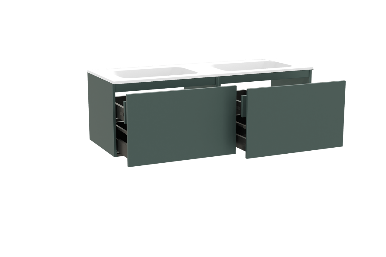 Balmani Sfera meuble salle de bains suspendu 150 x 55 cm forest avec Tablo Strada double vasque en marbre composite blanc mat