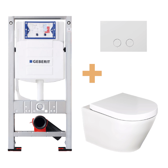 Luca Varess Calibro hangtoilet satijn wit randloos met Geberit Sigma inbouwspoelreservoir UP320 met Burda frame en bedieningspaneel