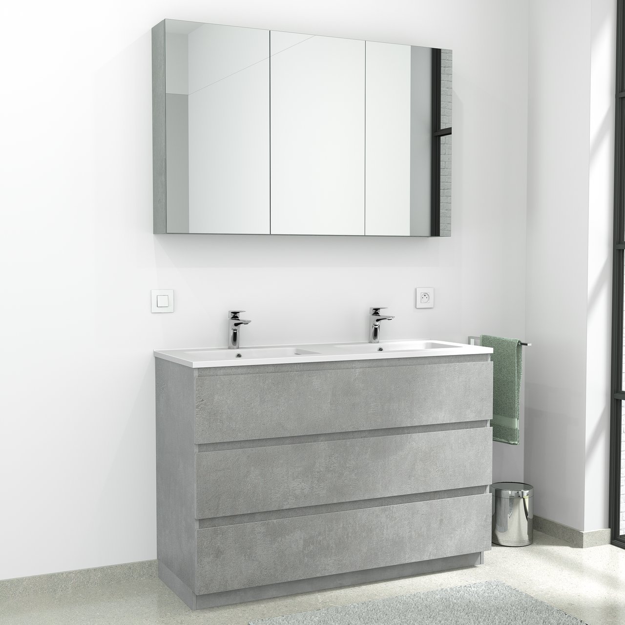 Linie Montro Spiegelschrank Bad: 120 x 75 cm, Beton dunkelgrau