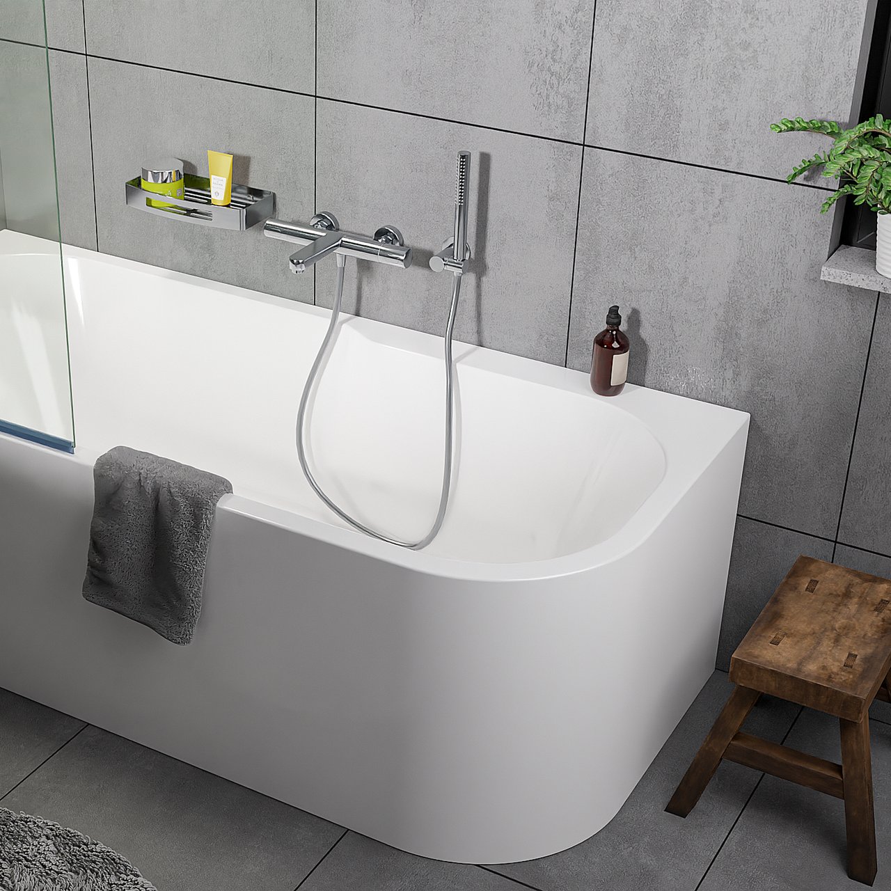 Blaufoss Round Handbrause-Set: 1jet, Chrom Glänzend