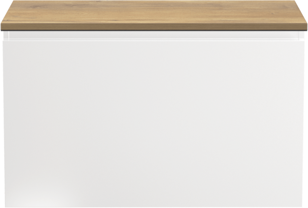 Linie Lado meuble salle de bains suspendu 80 x 46 cm blanc brillant avec Lado tablette simple en mélaminé chêne naturel