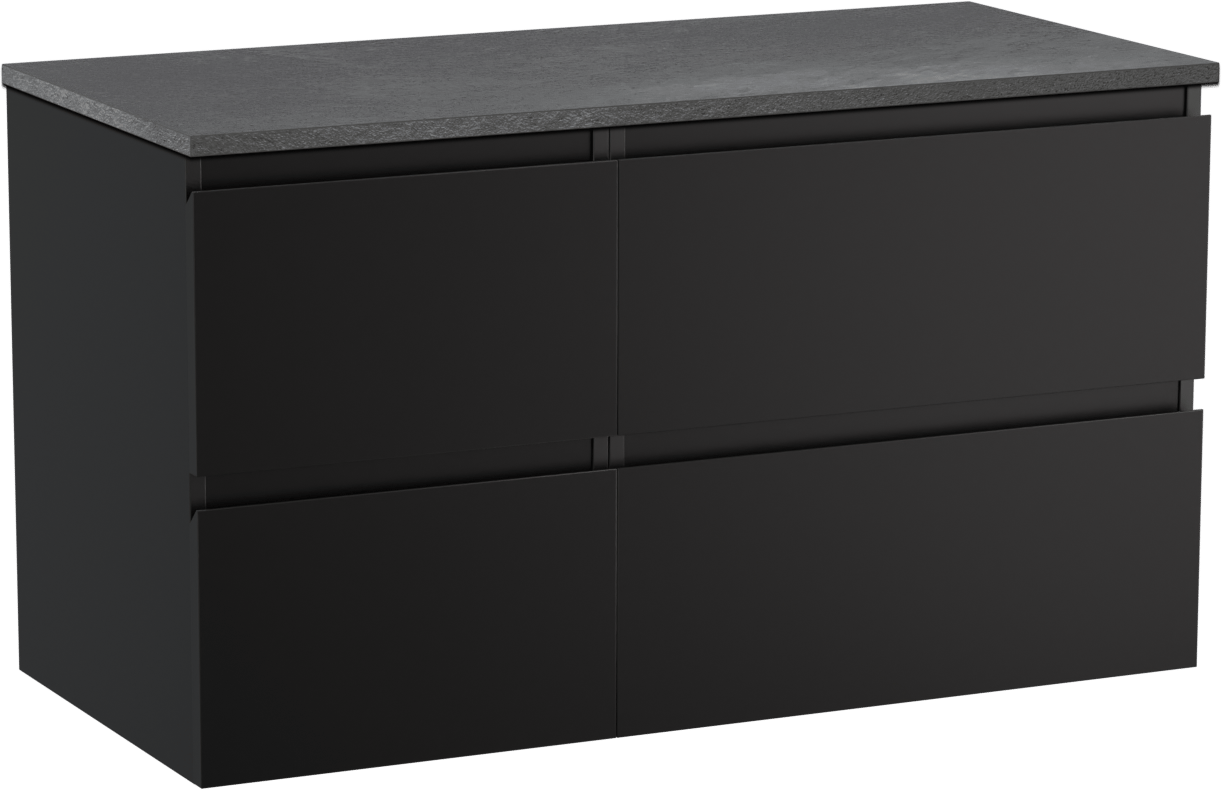 Linie Lado zwevend badmeubel 100 x 46 cm mat zwart met Lado enkel of dubbel wastafelblad in melamine grijze leisteen