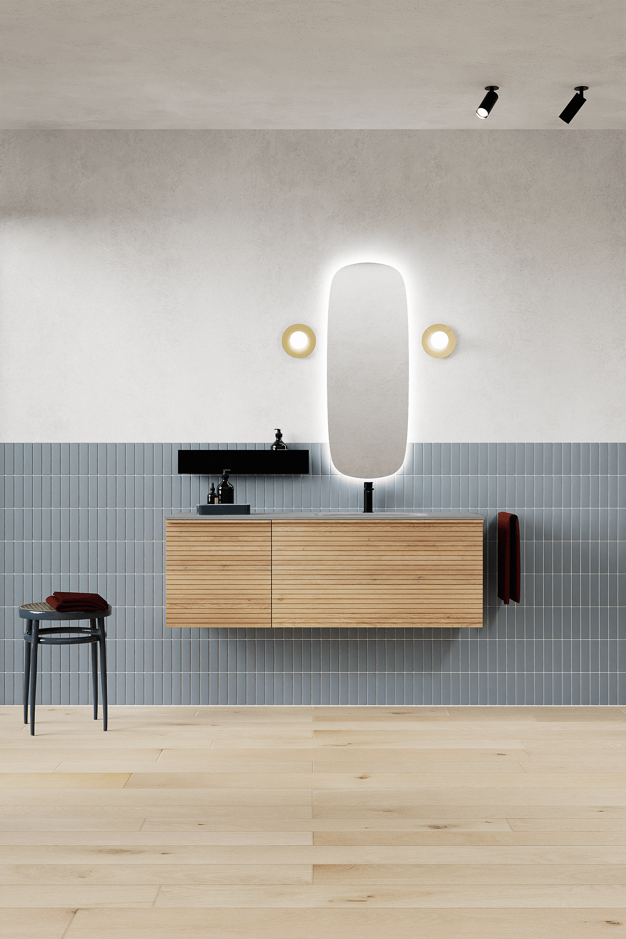 Balmani Forma meuble sous-lavabo suspendu nervure horizontale 67,5 x 55 cm chêne naturel 2 tiroirs