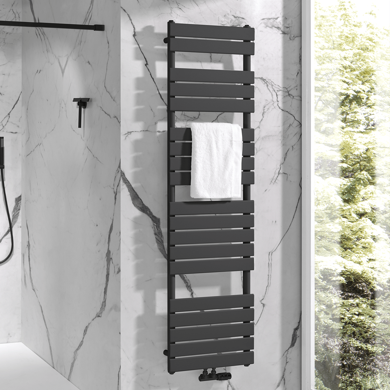 Vipera Vulcan sèche-serviettes simple 50 x 180 cm chauffage électrique gris anthracite raccordements latéral et central possibles 1.049W, résistance incluse