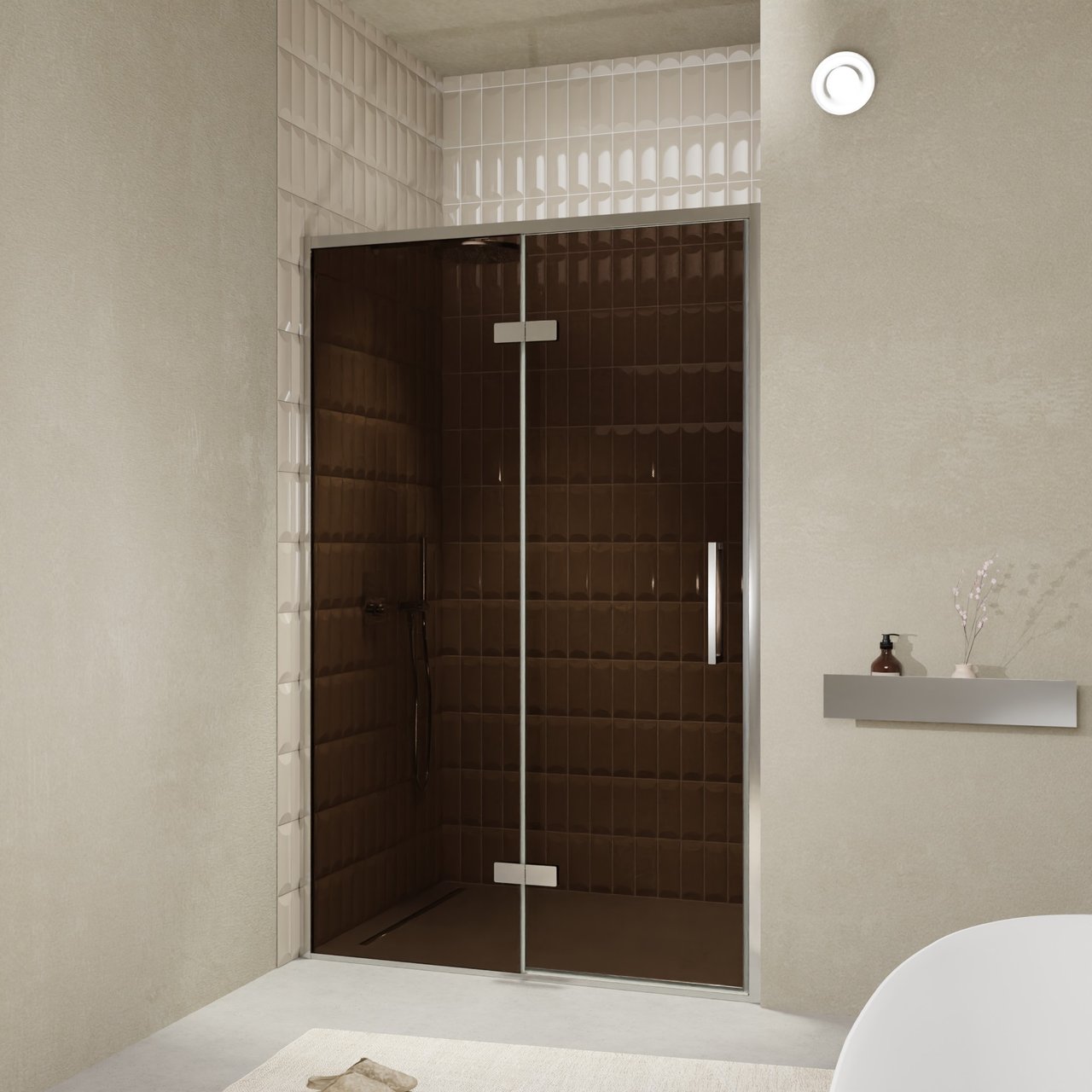 Balmani Senses Design porte pivotante à gauche 140 cm x 210 cm verre Bronze, Profil chrome