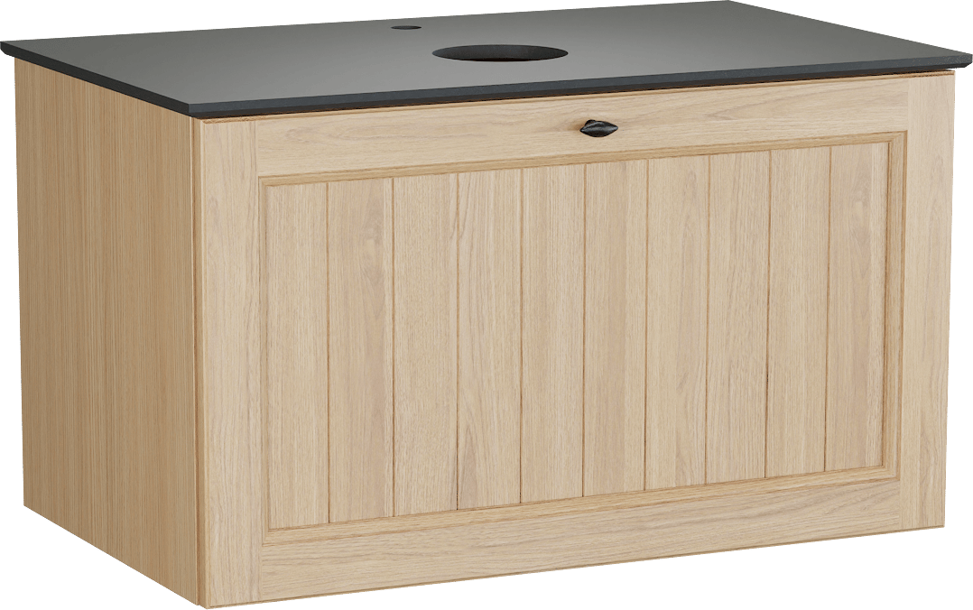 Balmani Lemon meuble salle de bains suspendu 90 x 55 cm, placage chêne naturel avec Facetta tablette simple en granit noir