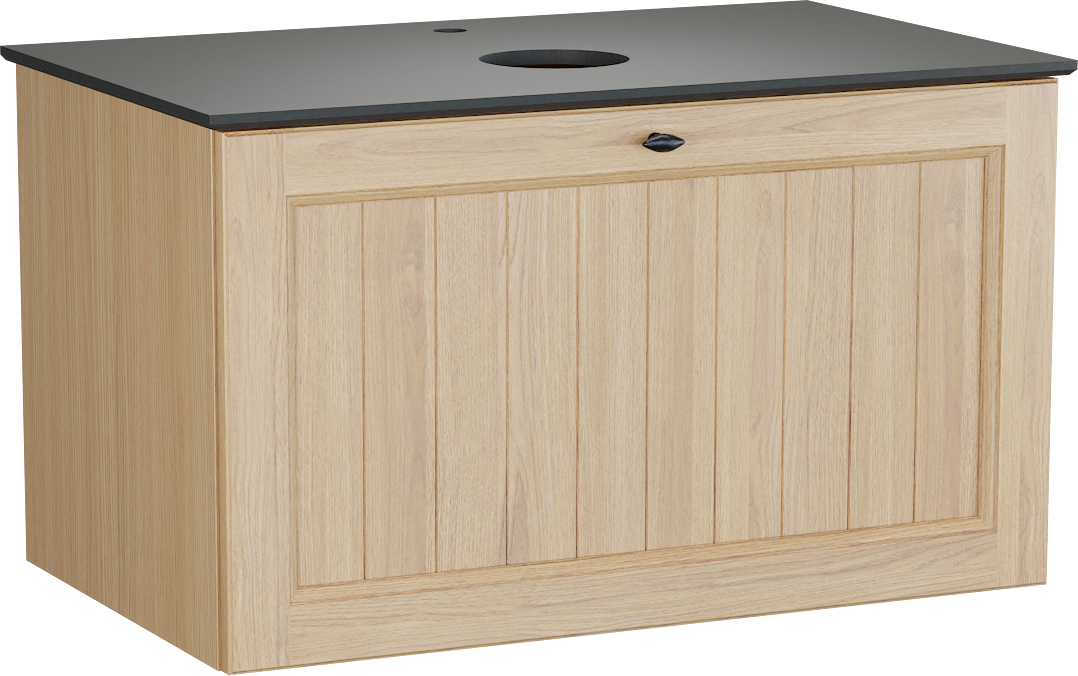 Balmani Lemon zwevend badkamermeubel 90 x 55 cm, fineer natuur eik met Facetta enkel tablet in graniet zwart