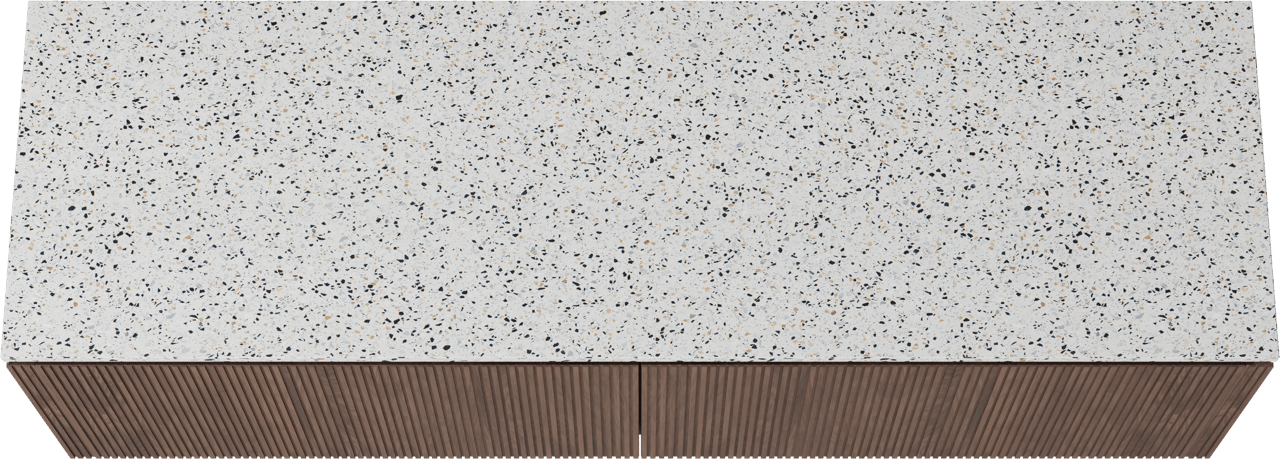 Balmani Eclips meuble salle de bains suspendu 180 x 55 cm Noyer américain avec Stretto tablette simple ou double en Bianco Nero Terrazzo, Nervure droite symétrique verticale