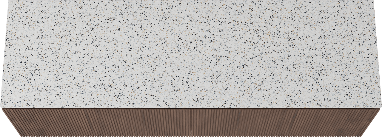 Balmani Eclips hängendes Möbelstück Set: 180 x 55 cm, Amerikanischer Nussbaum, mit Stretto Einzel- oder Doppel Waschtischplatte Bianco Nero Terrazzo, Vertikale symmetrische gerade Rippe