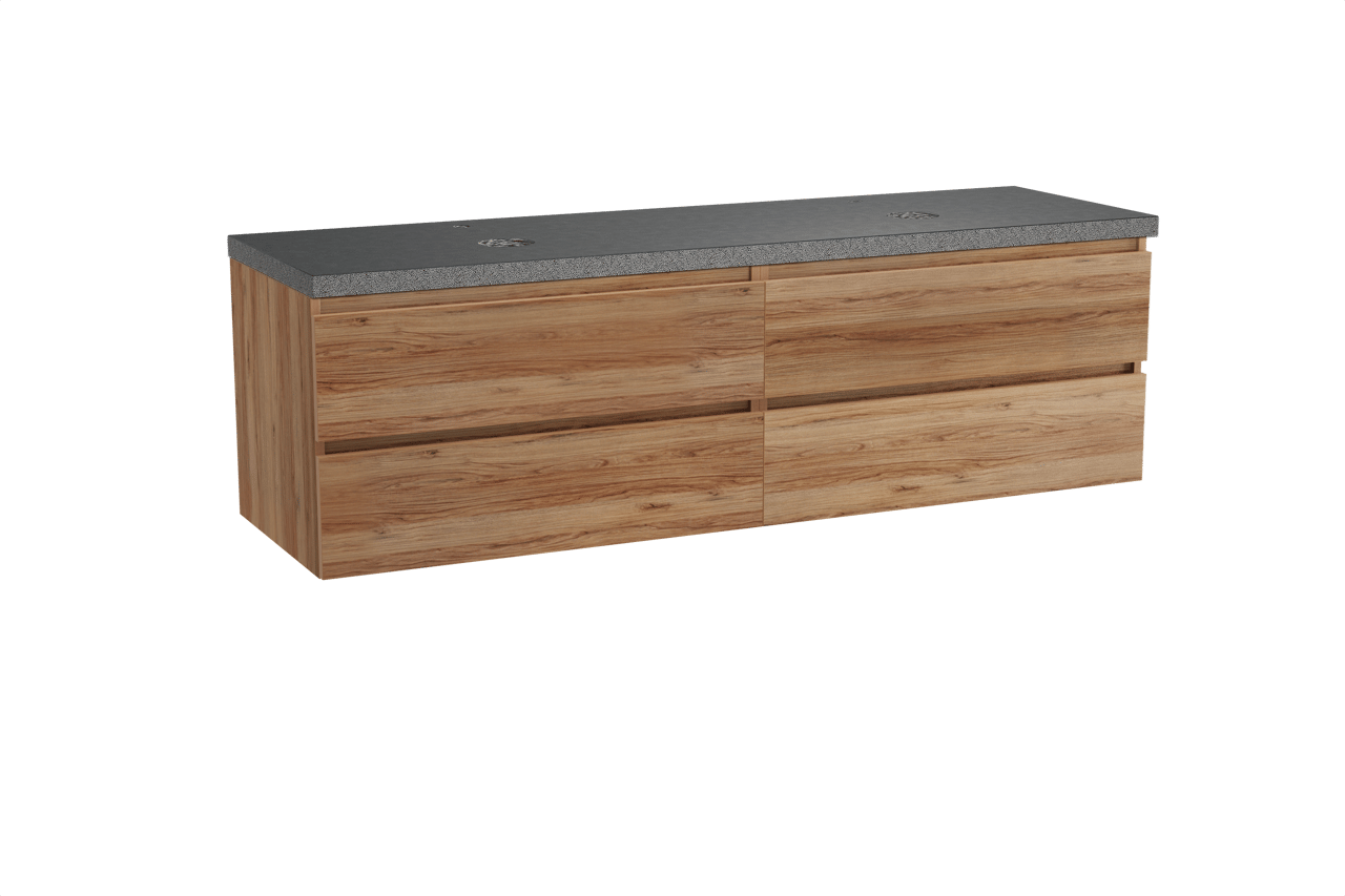 Balmani Lucida meuble salle de bains suspendu 180 x 55 cm teck avec Rock tablette double en granit noir