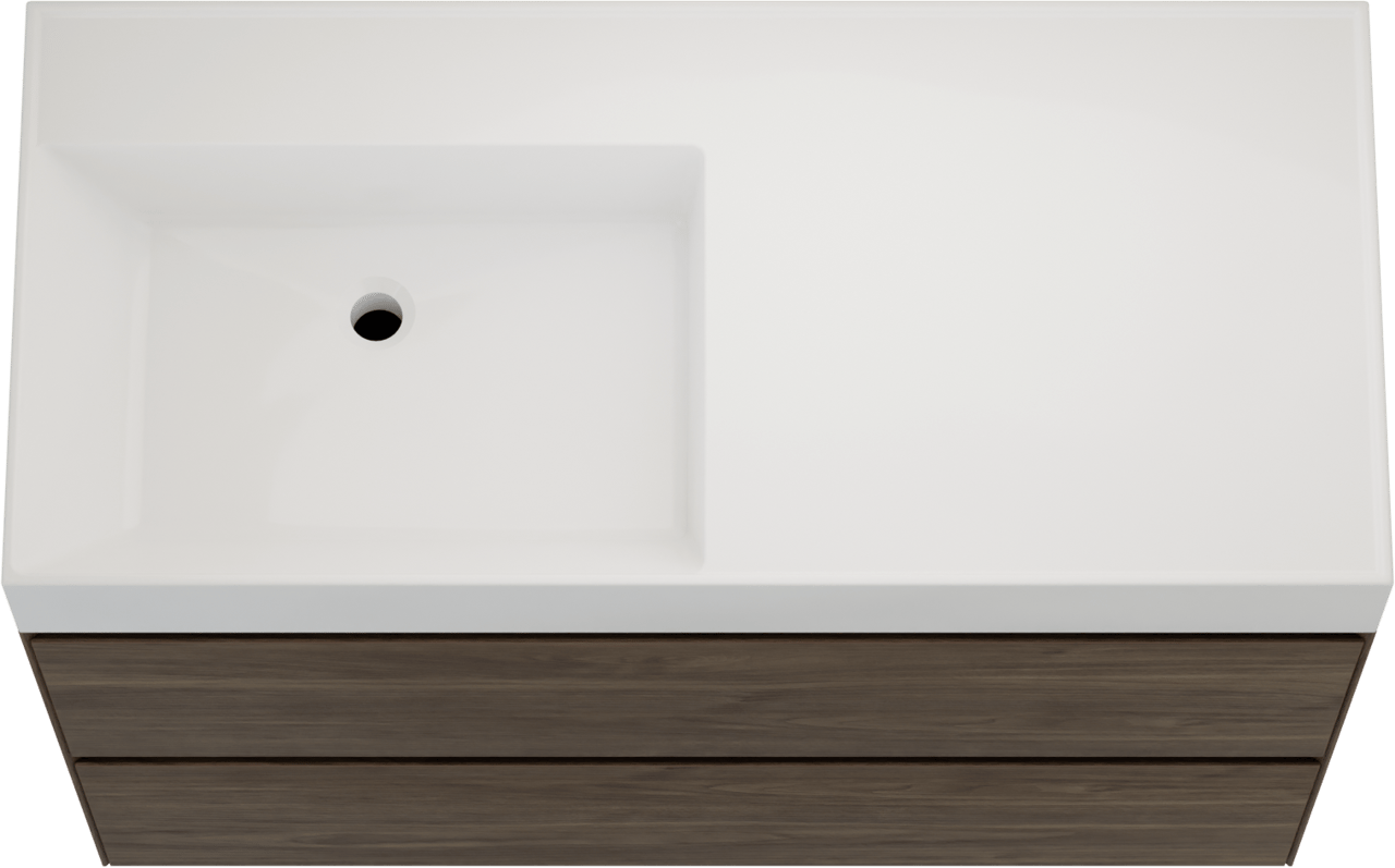 Balmani Mitra Compact zwevend badkamermeubel 100 x 46 cm Amerikaanse notelaar met Argila asymmetrisch linkse wastafel in composietmarmer glanzend wit