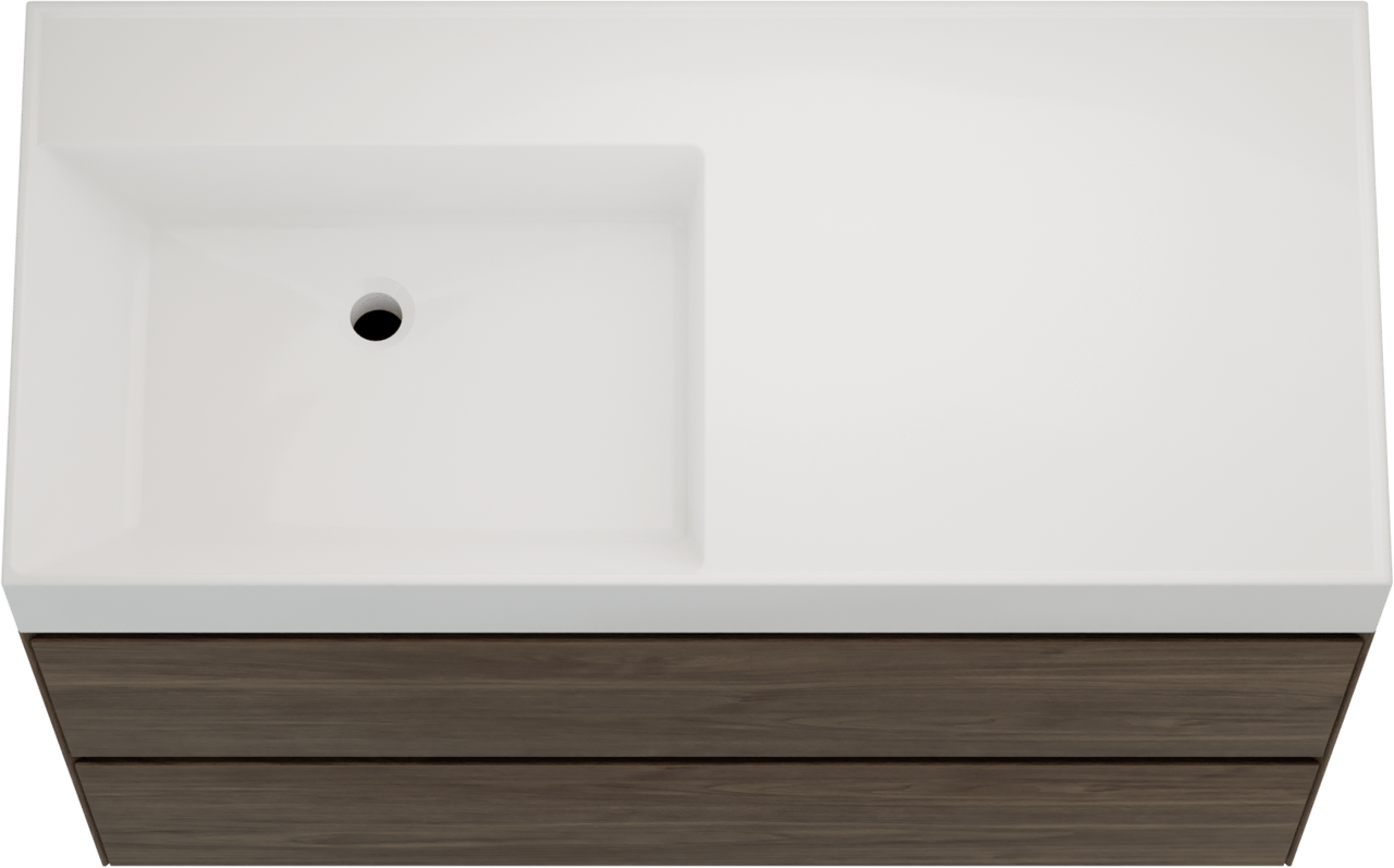 Balmani Mitra Compact zwevend badkamermeubel 100 x 46 cm Amerikaanse notelaar met Argila asymmetrisch linkse wastafel in composietmarmer glanzend wit