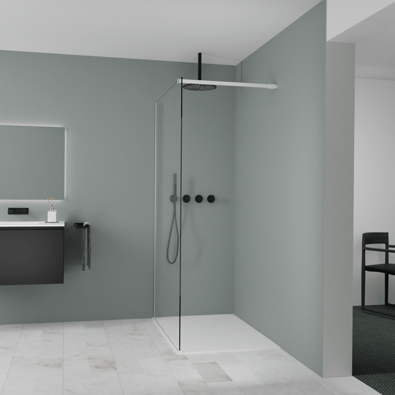 Balmani Modular Walk-In Dusche: 120 x 200 cm, Klarglas, inklusive Coating, Profil Weiß matt