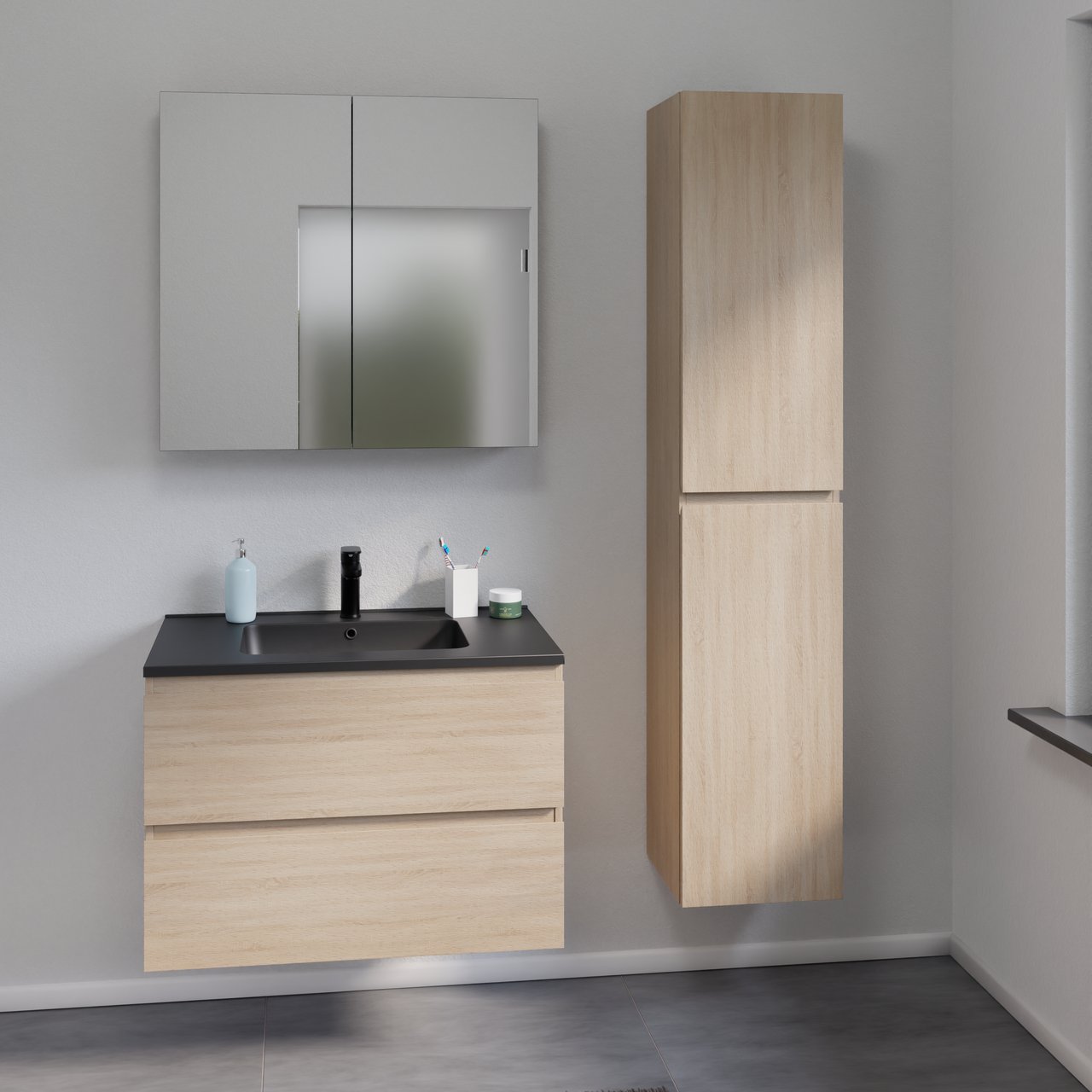 Linie Vano enkele wastafel Mat Zwarte composietmarmer 100 x 46 cm