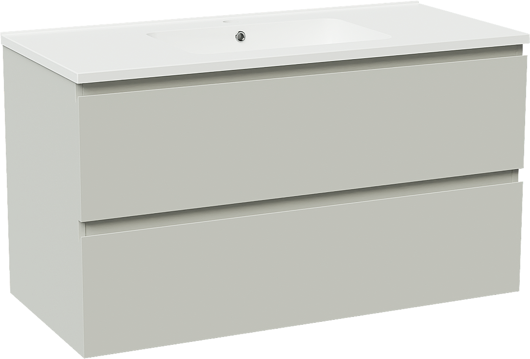 Linie Lado hängendes Möbelstück Set: 100 x 46 cm, Greige, mit Vano Einzelwaschtisch, Marmorkomposit Weiß matt