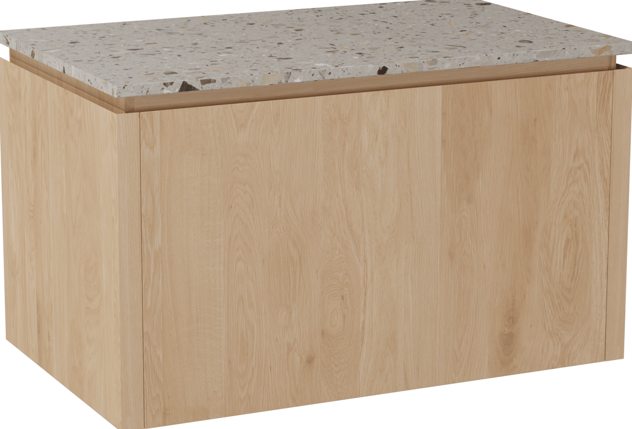 Balmani Eclips meuble salle de bains suspendu 90 x 55 cm Chêne naturelle avec Stretto tablette simple en Terrazzo greige