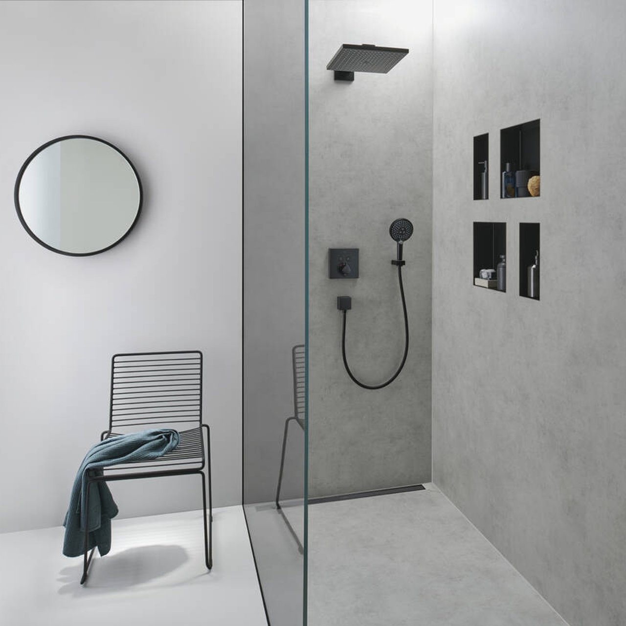 Hansgrohe Raindance E 300 Regendusche Duschkopf: Quadratisch, Wandmontage, 30 x 30 cm, Schwarz matt