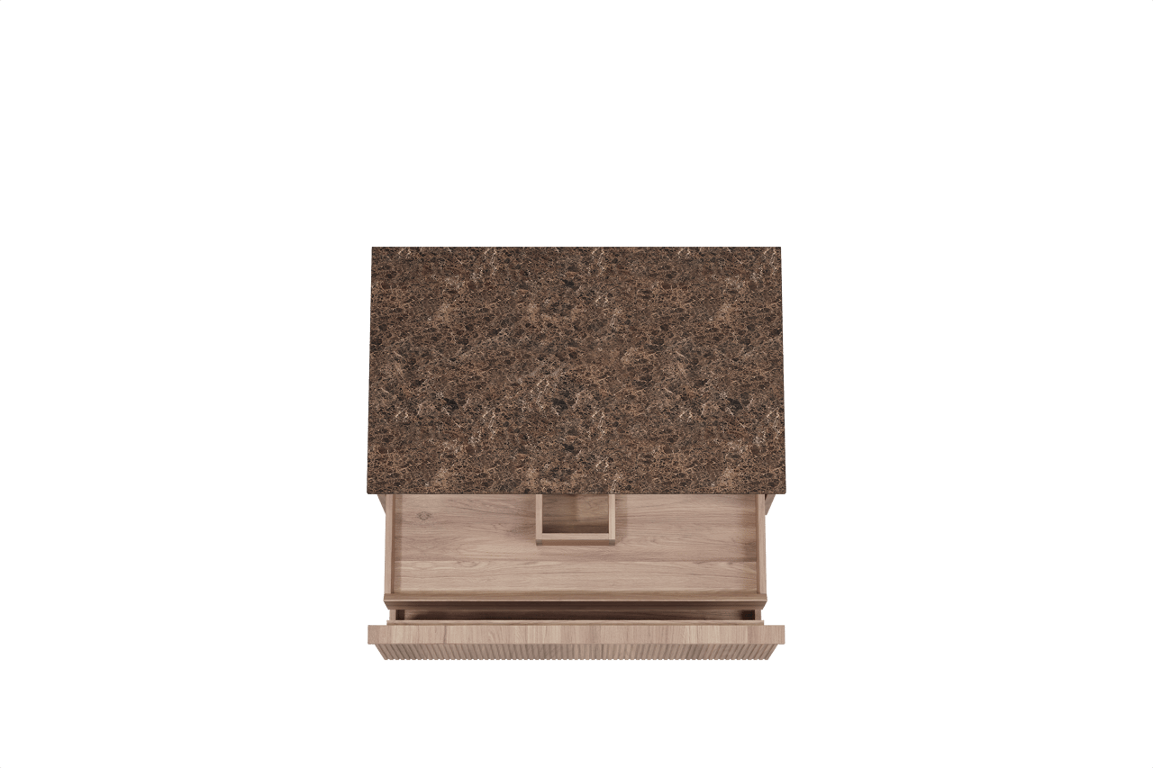 Balmani Forma zwevend badkamermeubel 90 x 55 cm teak met Stretto enkel tablet in marmer dark emperador, Verticale symmetrische rechte ribbel