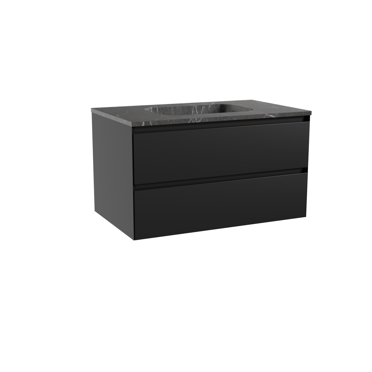 Balmani Mitra hängendes Möbelstück Set: 90 x 55 cm, Schwarz matt, mit Tablo Arcato Einzelwaschtisch, Marmor Pietra Grey