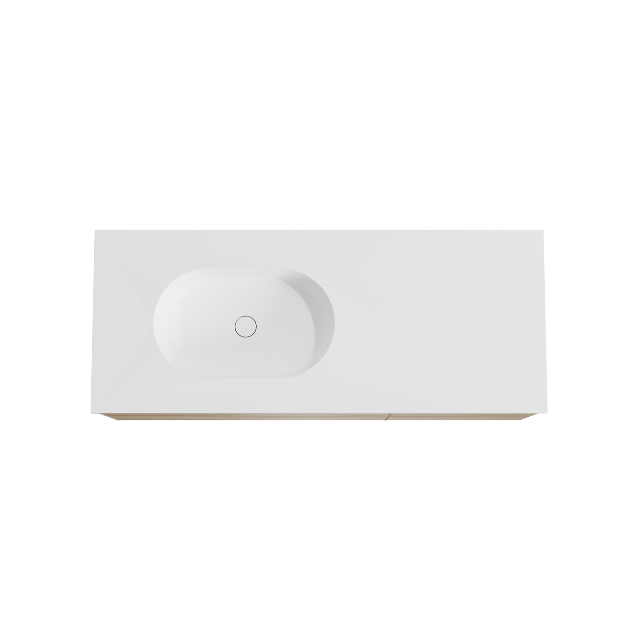 Balmani Mitra hängendes Möbelstück Set: 135 x 55 cm, Rohe Eiche, mit Tablo Oval Waschtisch links, Solid Surface Weiß matt