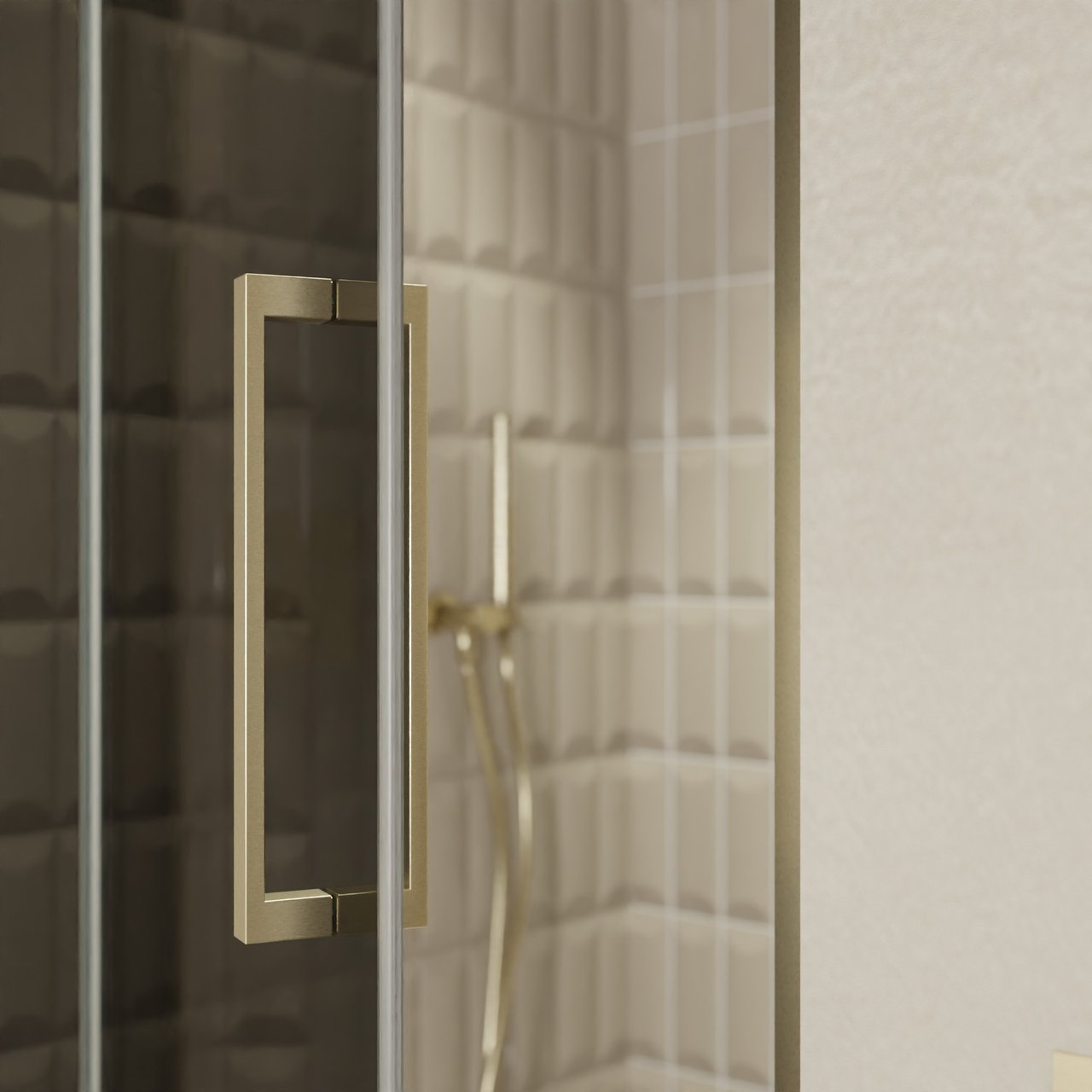 Balmani Senses Design porte pivotante à gauche 100 cm x 210 cm verre fumé, Profil Brushed Champagne Gold